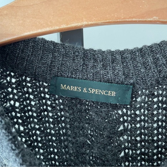 Vintage Wool Mohair Blend Marks & Spencer Grandpa Sweater Grey White Mens Large - Picture 5 of 8